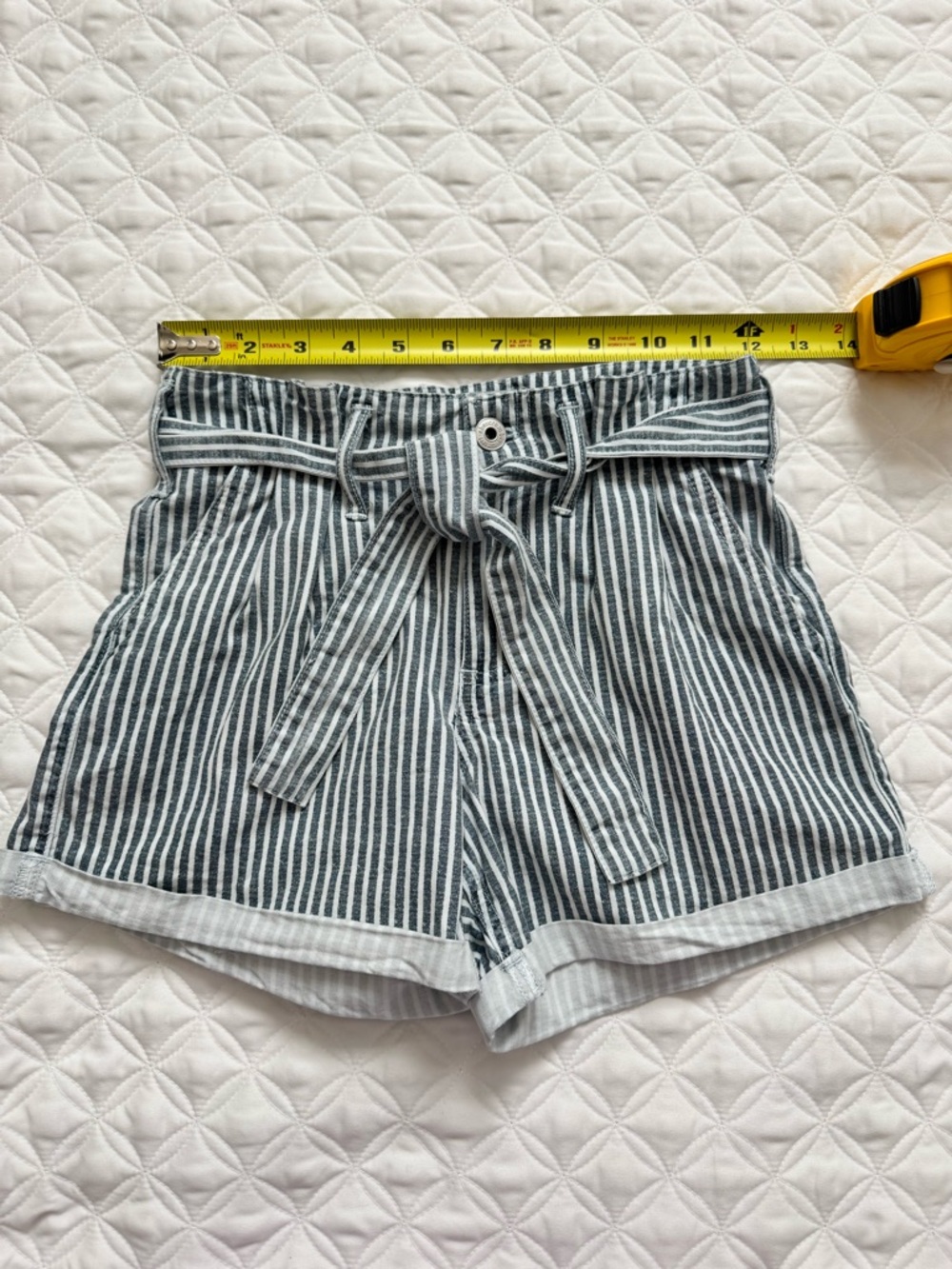 abercrombie kids Blue White Striped Paperbag Waist Belted Shorts Size 11 / 12 - Picture 3 of 15